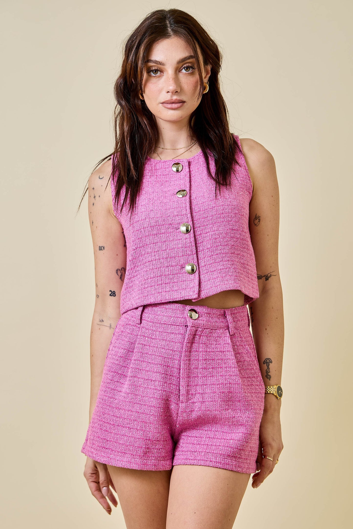 Tweed Vest & Shorts Set