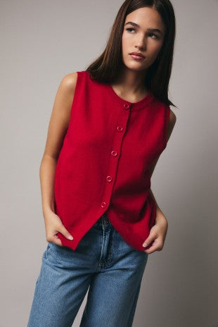 Sleeveless Button Front Sweater Top