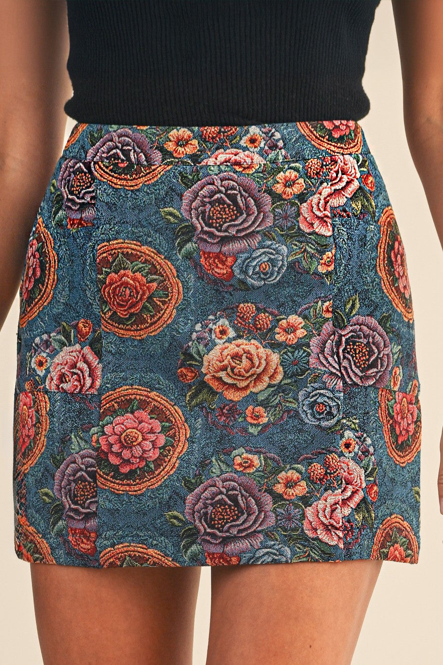 Floral Jacquard Mini Skirt