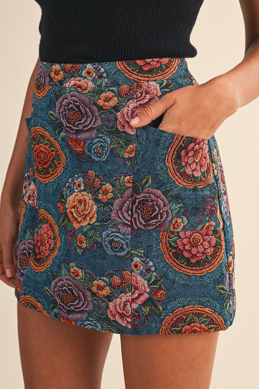 Floral Jacquard Mini Skirt