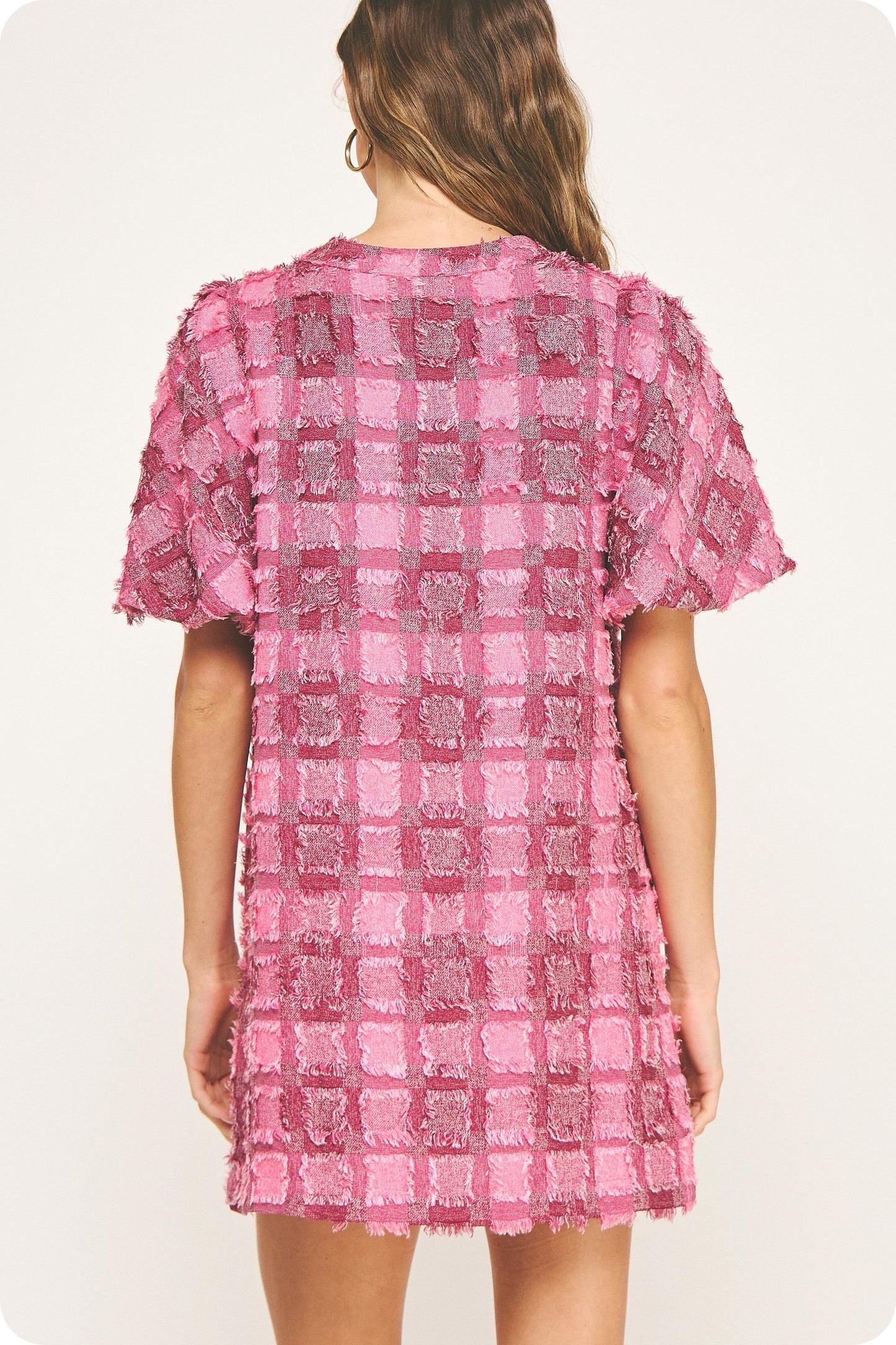 Short Sleeve Plaid Fringe Dress