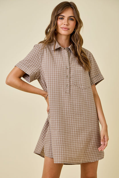 Short Sleeve Plaid Seersucker Dress