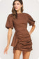 Ruched Short Puff Sleeve Voile Mini Dress