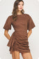 Ruched Short Puff Sleeve Voile Mini Dress