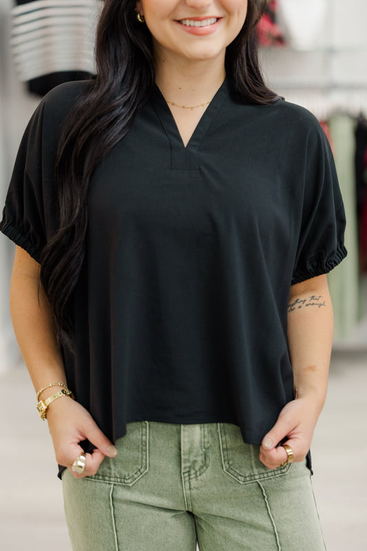 S/S Split Collar Top