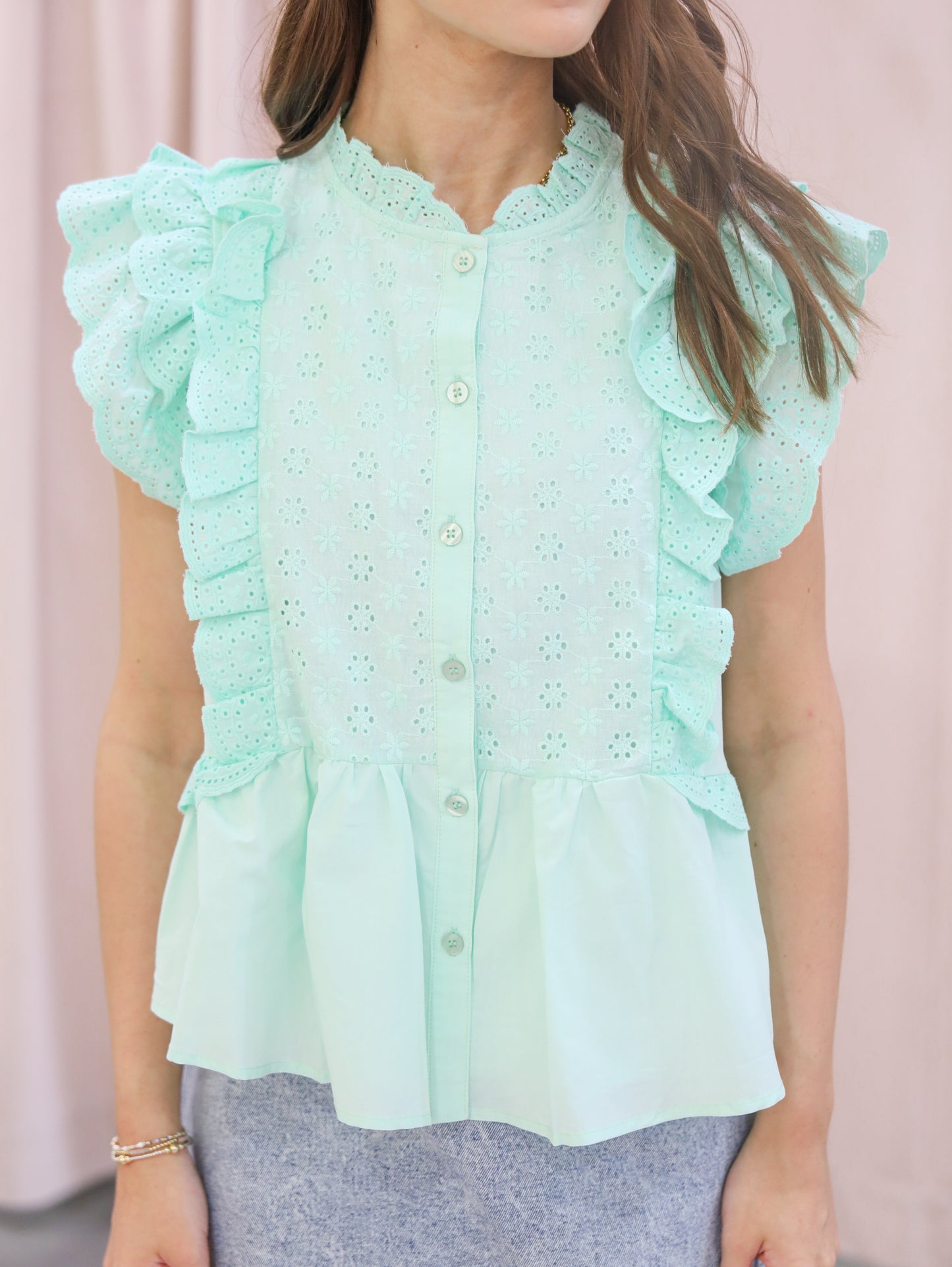 Eliza Eyelet Button Down Top
