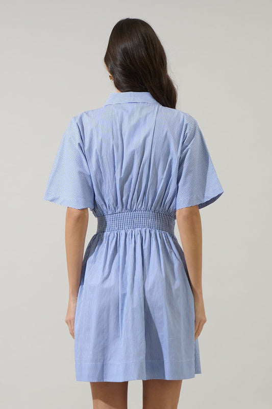 Short Sleeve Striped Collared Dress