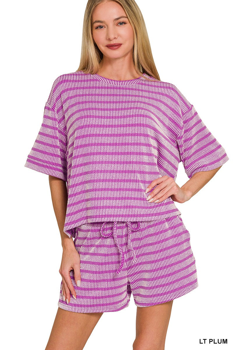Rib Striped Short Set