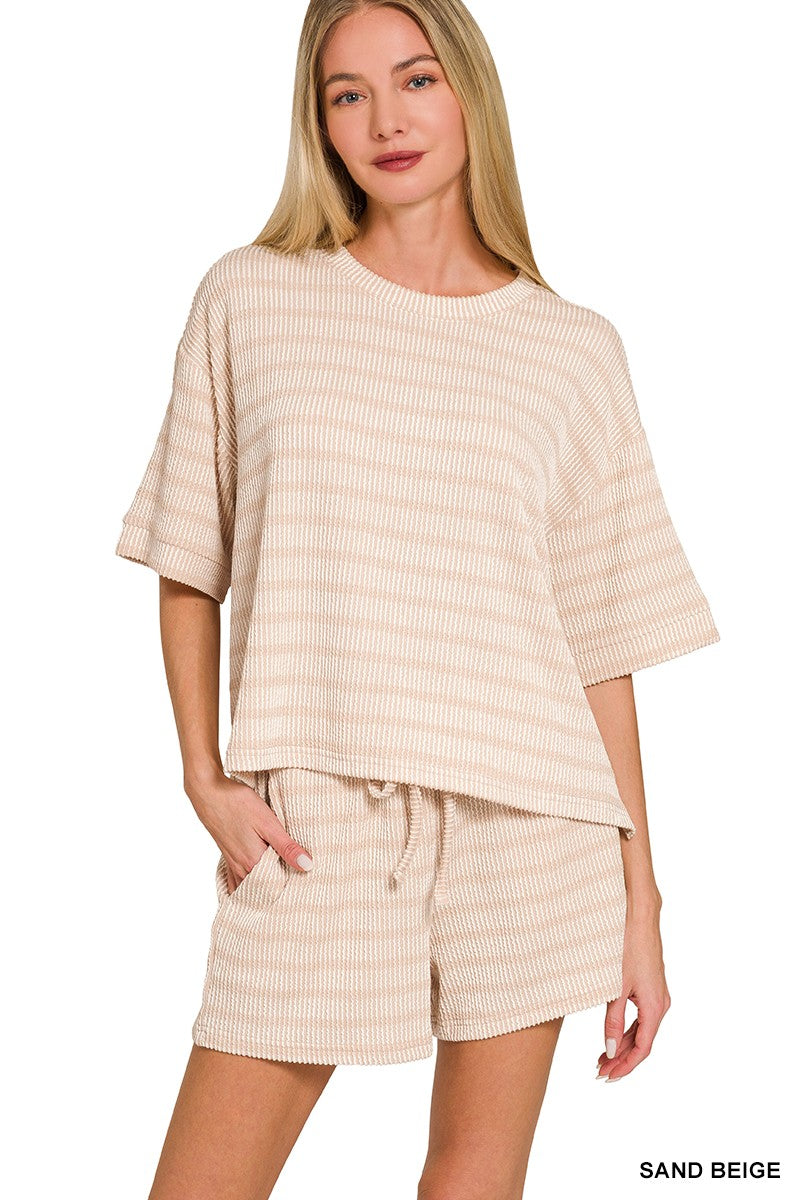Rib Striped Short Set