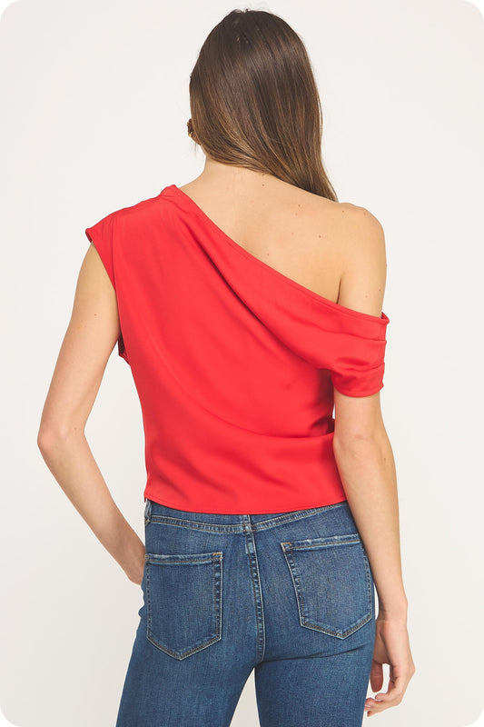 One Shoulder Draped Satin Top