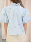Alora Floral Embroidered Striped Ruffle Detail Top