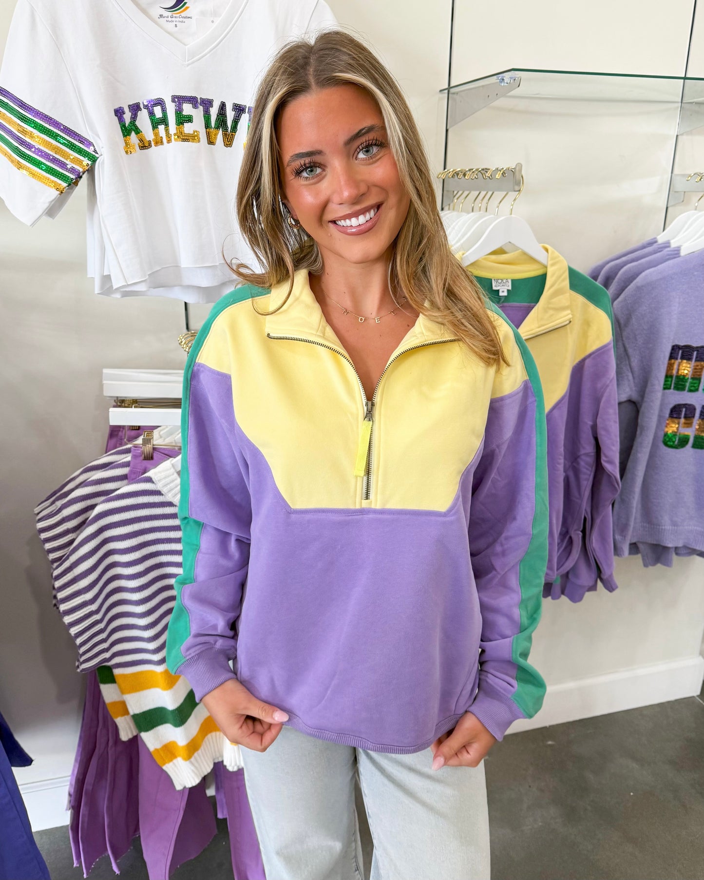 Pastel Mardi Gras Half Zip Pullover