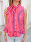 Makayla Striped Peplum Tie Neck Top