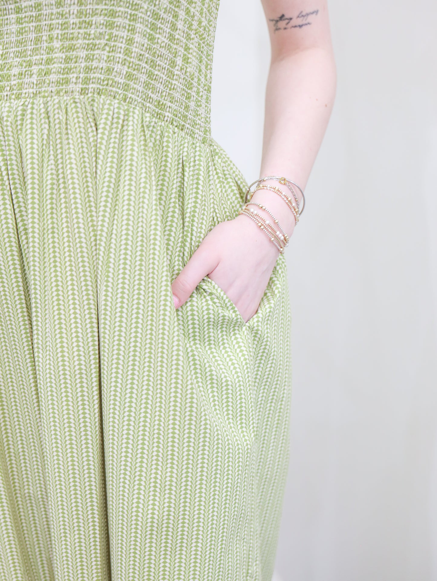 Smocked Tiered Striped Midi Dress