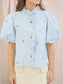 Alora Floral Embroidered Striped Ruffle Detail Top