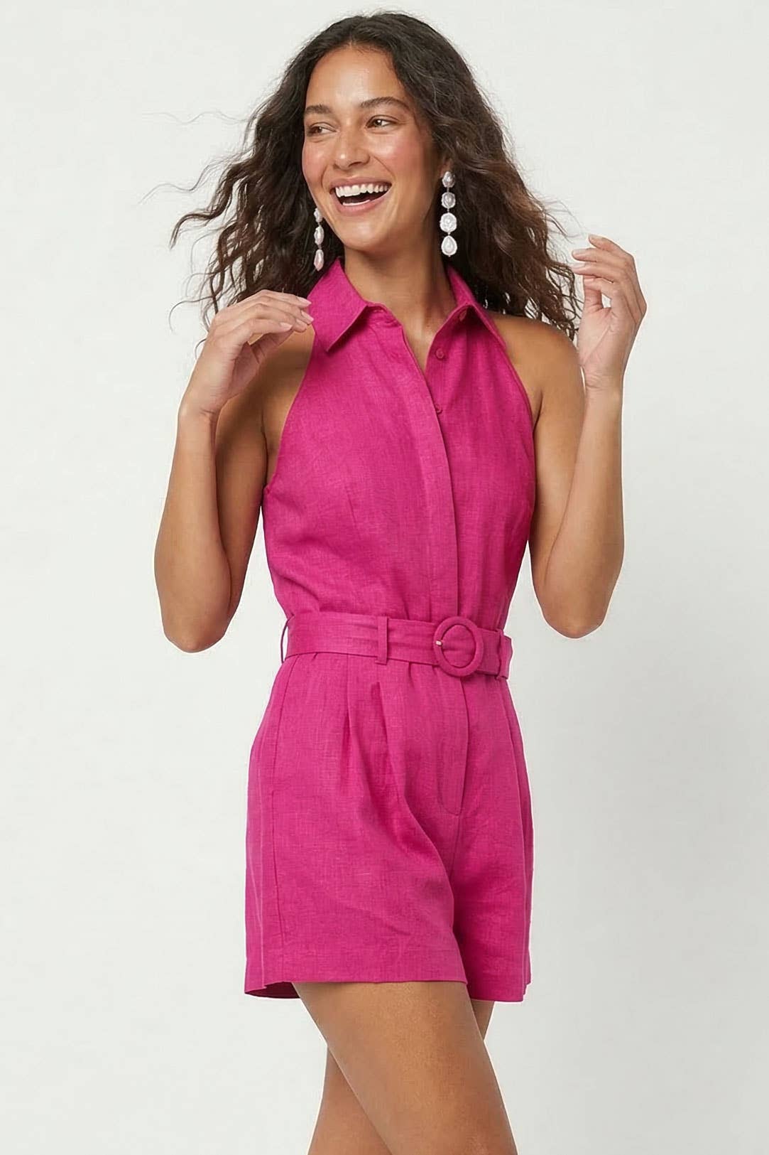 Belted Linen Halter Romper