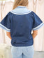 Wide Sleeve Contrast Trim Top