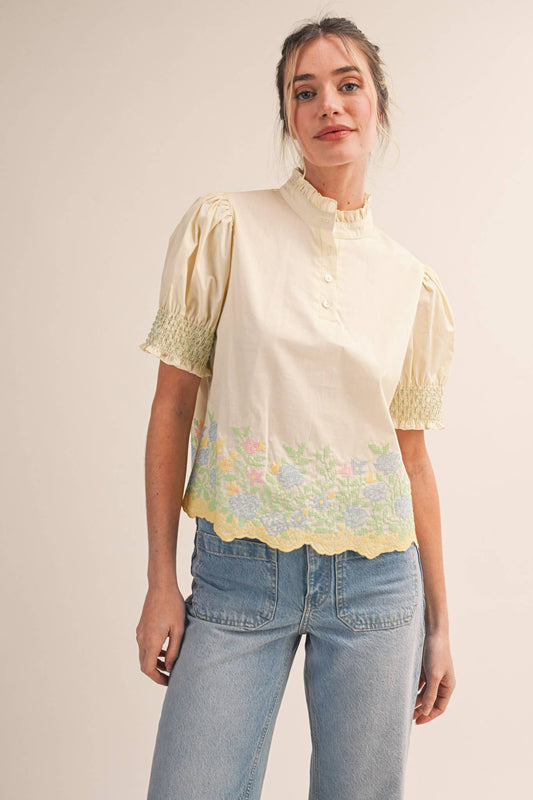 Trinity Embroidered Puff Sleeve Top