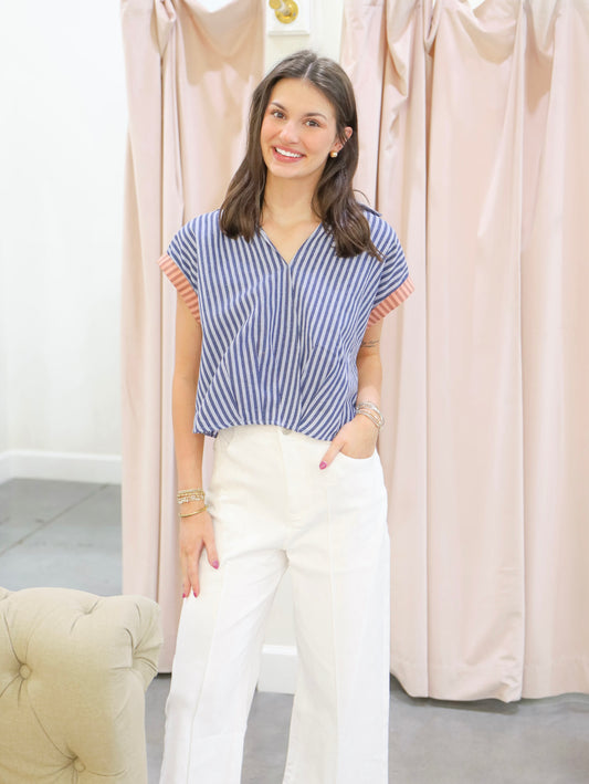 Tessa Short Sleeve Striped V-Neck Top