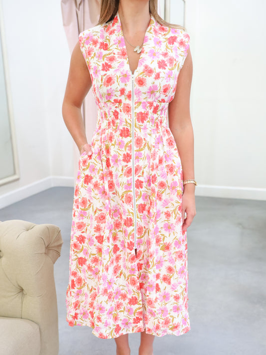 Mischa Floral Front Zip Midi Dress