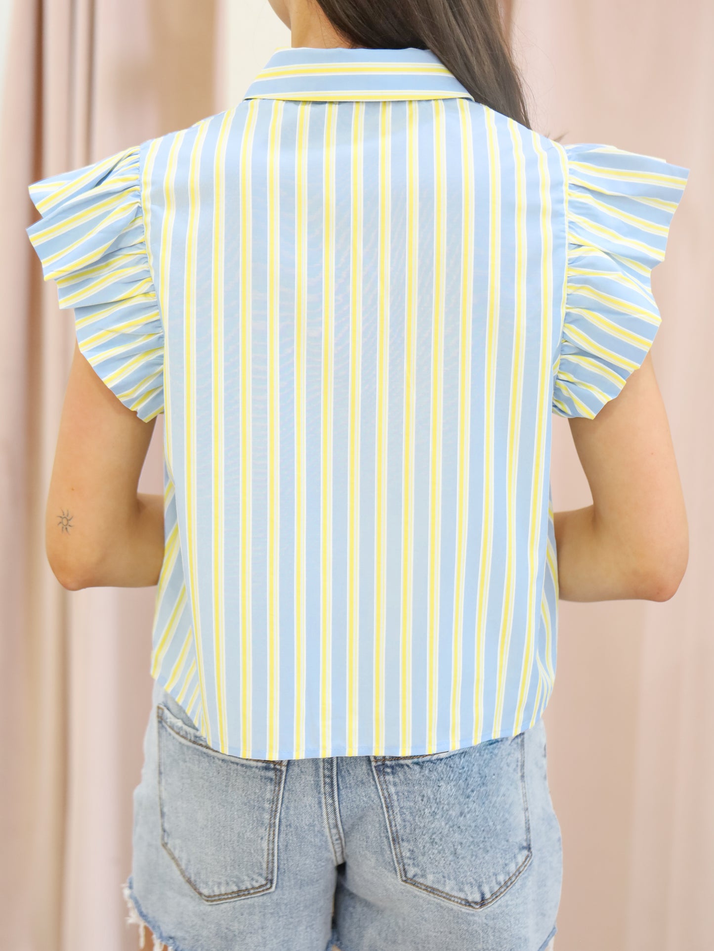 Giana Flutter Sleeve Striped Button Down Top