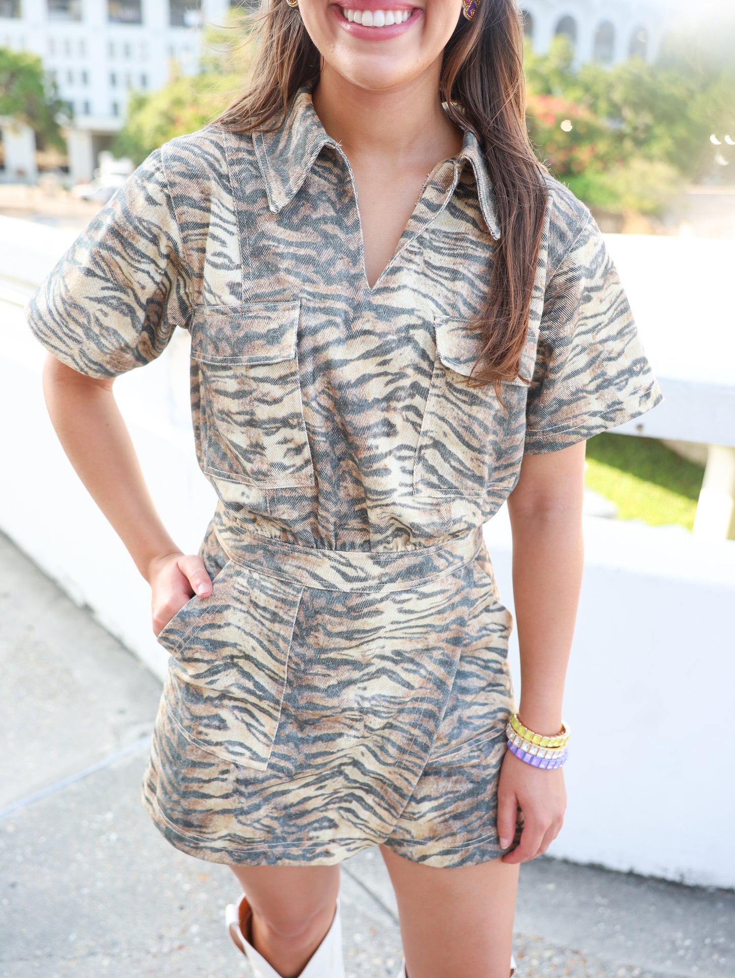 Teagan Tiger Print Short Sleeve Romper