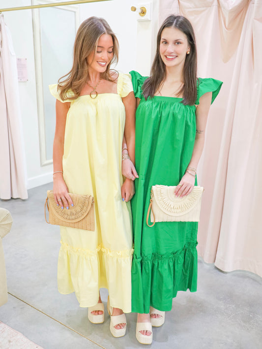 Ruffled Cap Sleeve Square Neck Midi Dress