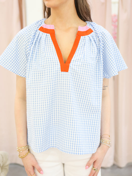 Gingham Contrast Collar Top
