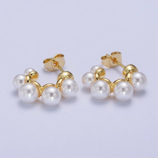 Round Pearl Lined Stud Earrings