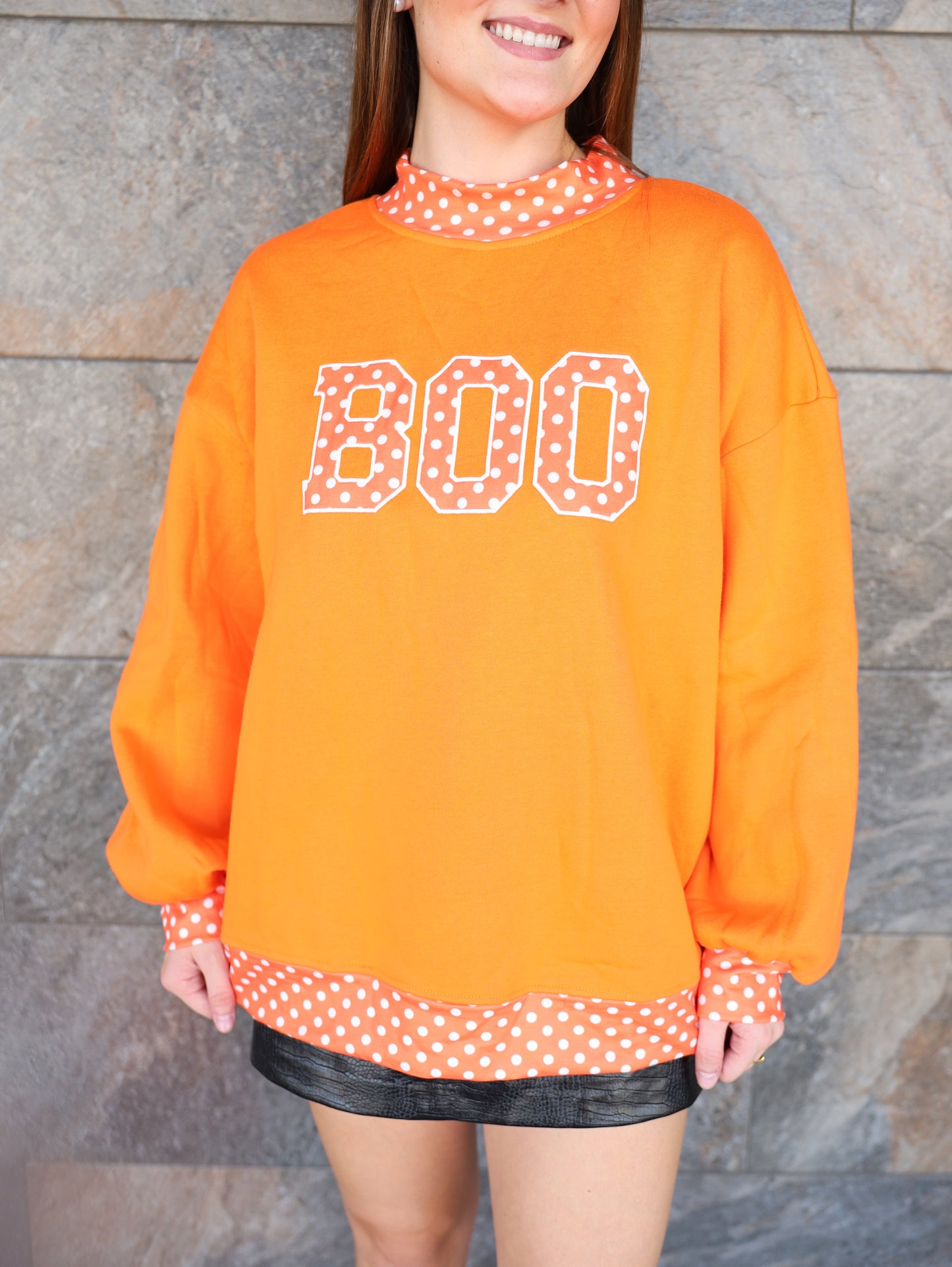 Boo Polka Dot Patch Mock Neck