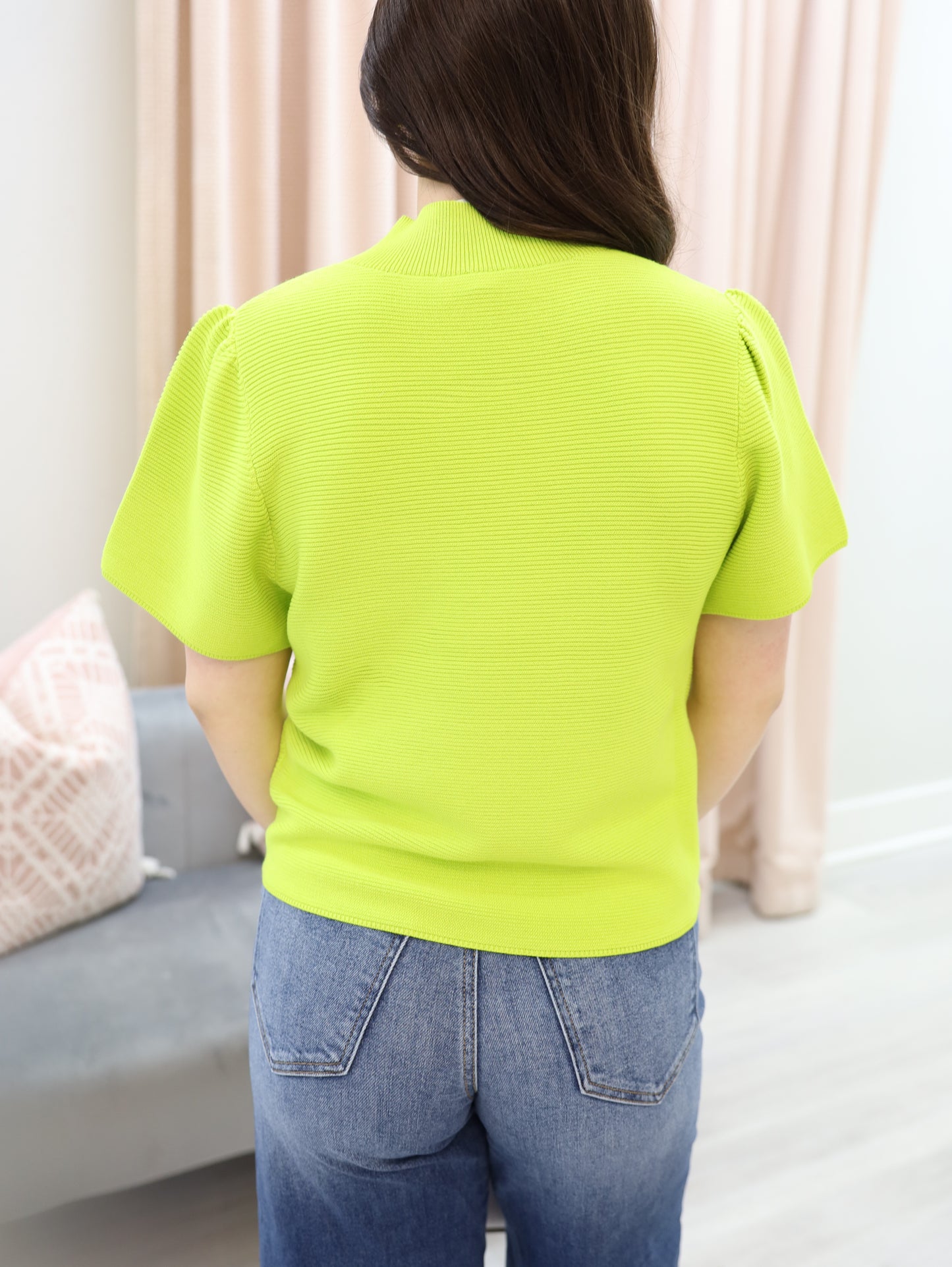 Solid Puff Sleeve Knit Top