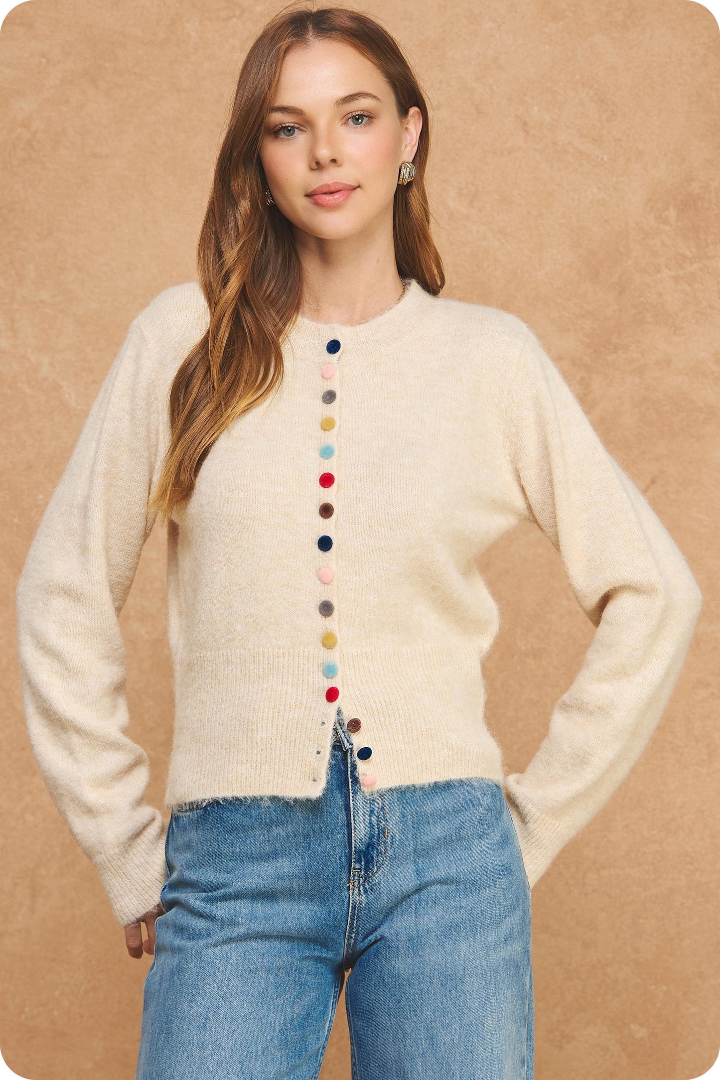 Monet Multi Color Button Knit Cardigan