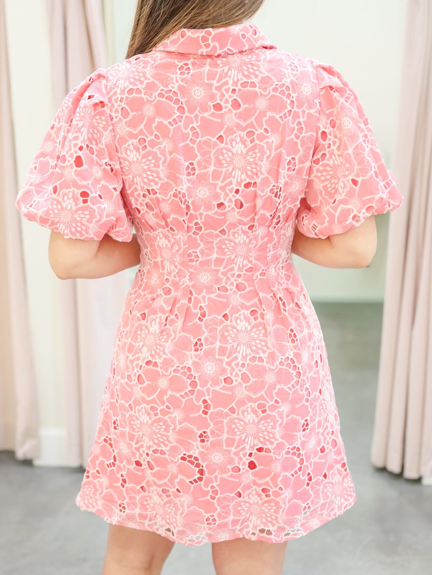 Rose Eyelet Puff Sleeve Dress