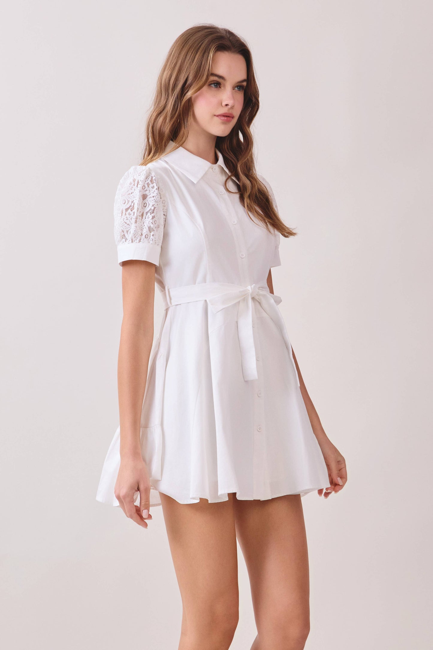 Lace Puff Sleeves Shirt Dress