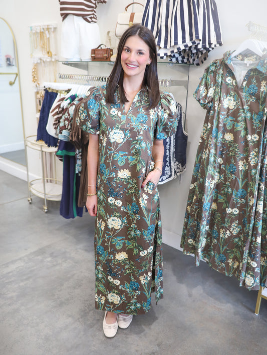 Frances Floral Puff Sleeve Midi Dress