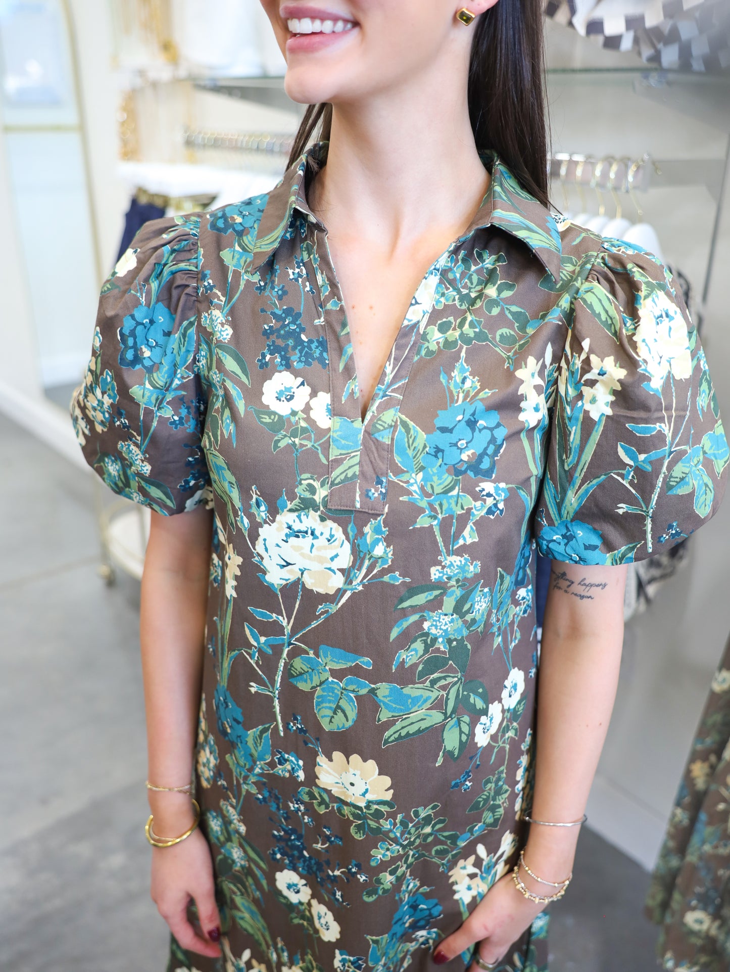 Frances Floral Puff Sleeve Midi Dress
