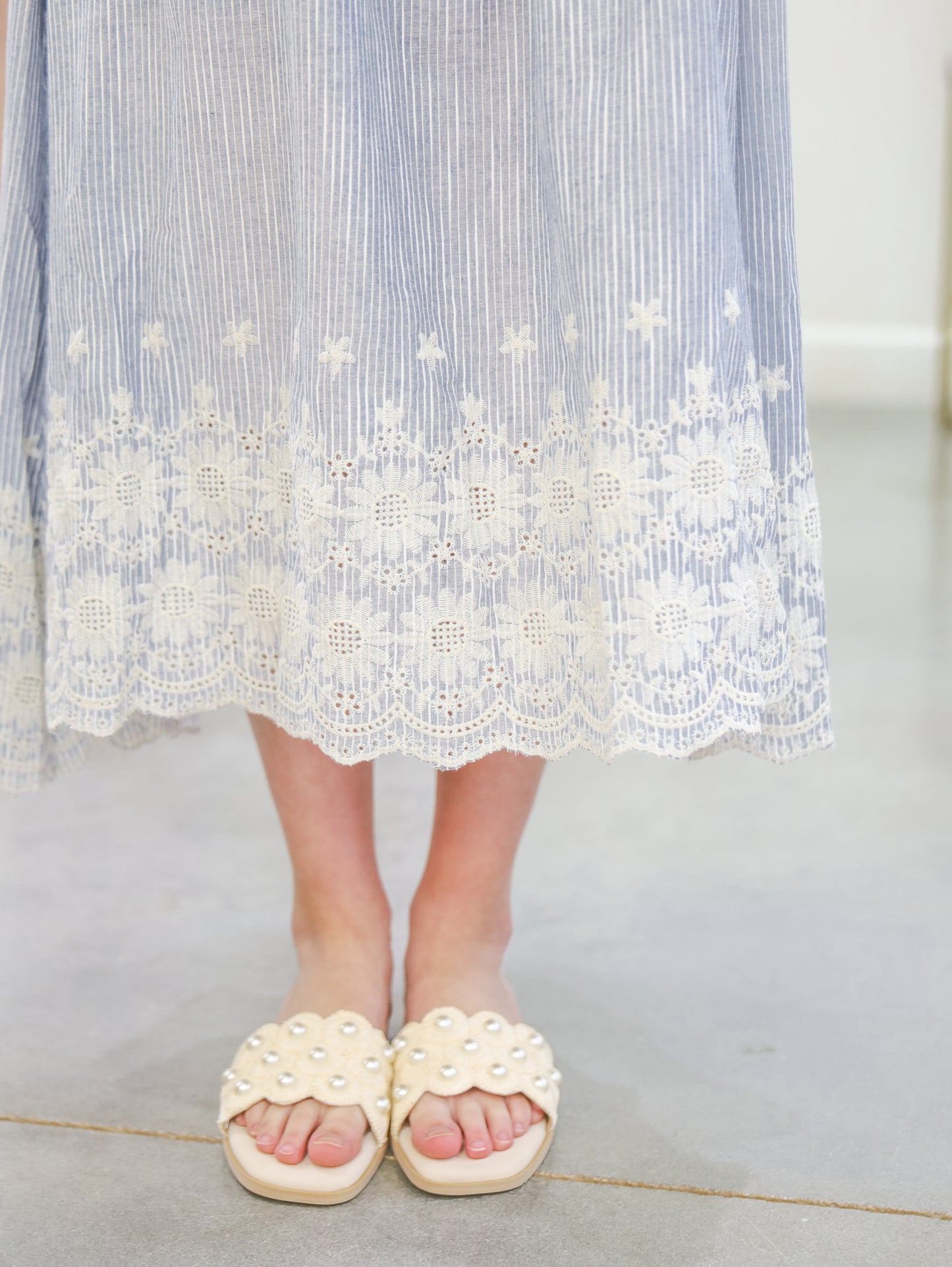 Jenny Embroidered Pin Stripe Midi Dress