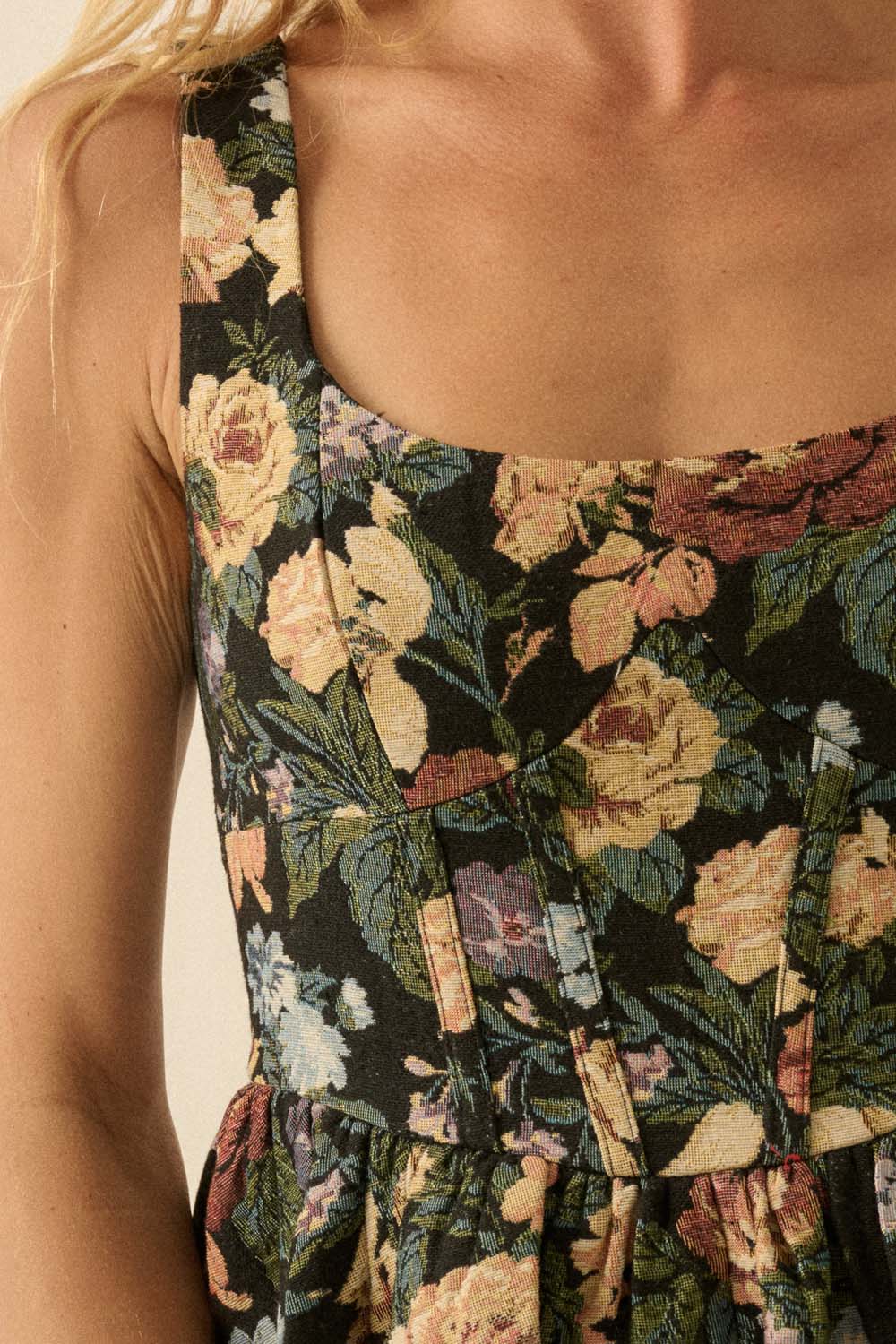 Floral Jacquard Tapestry Fit-And-Flare Romper