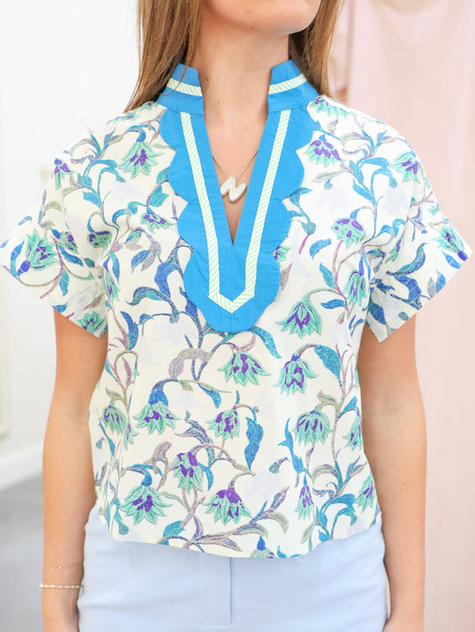 Lainey Contrast Neckline Floral Blouse