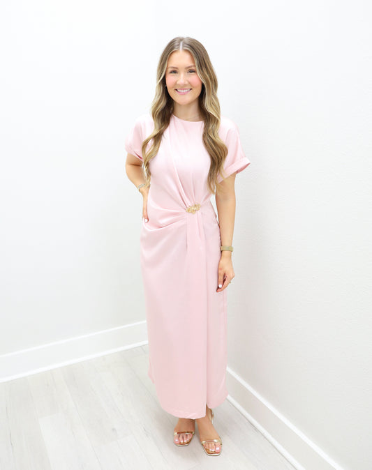 Metal Trim Short Sleeve Midi Dress