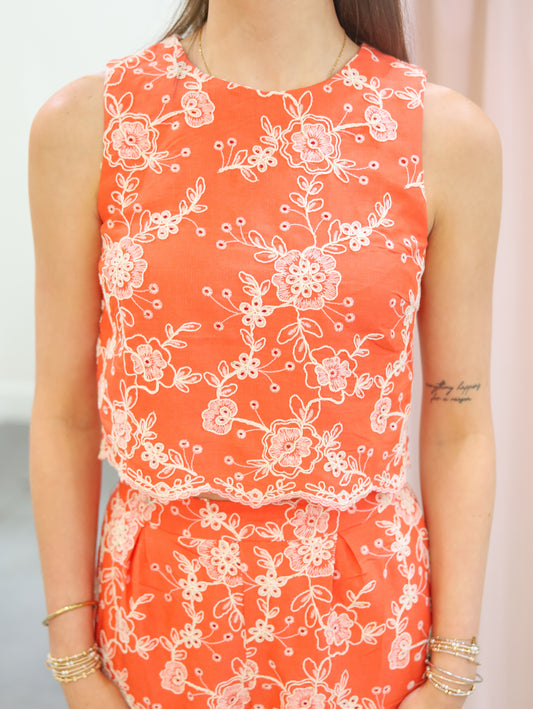 Sicily Embroidered Cropped Top & Shorts Set
