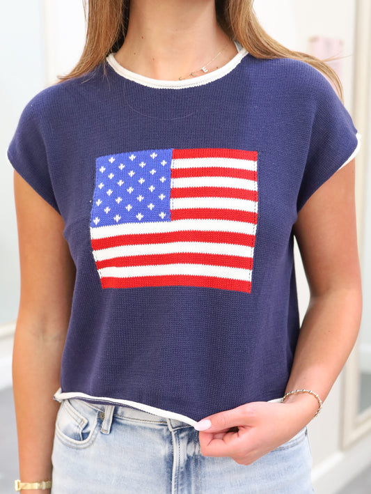 Elizabeth American Flag Cropped Sweater
