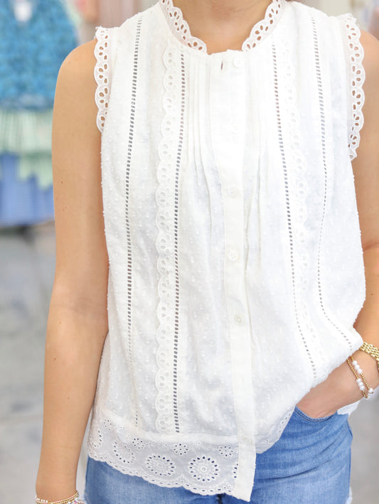 Joyce Lace Trim Eyelet Detail Blouse