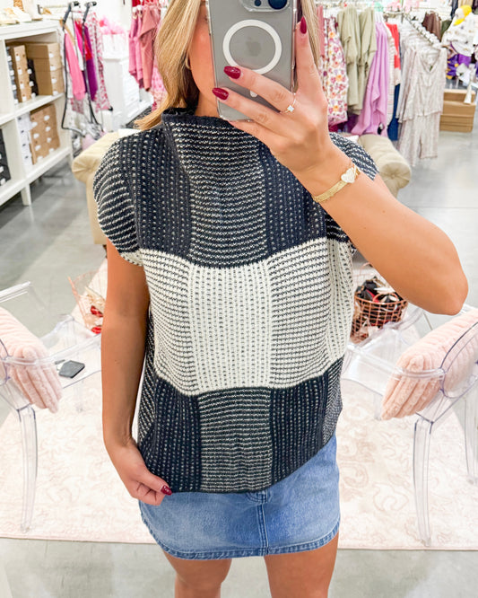 Color Block Short Sleeve Sweater