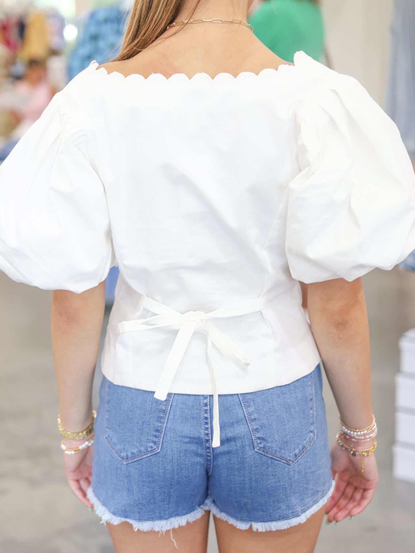 Polly Puff Sleeve Pearl Button Blouse