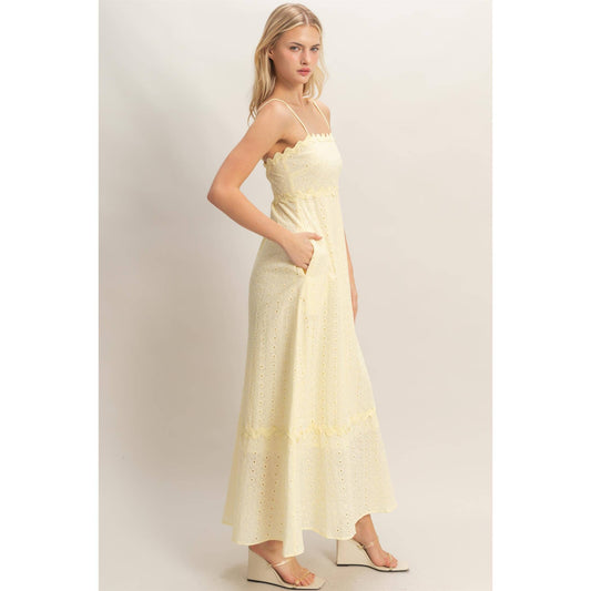 Scallop Trim Eyelet Midi Dress