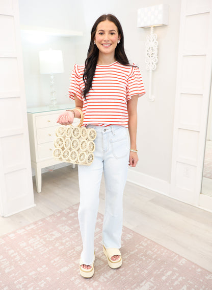 Striped Top with Ruffled Sleeves