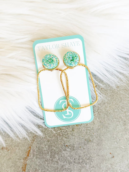 Glitter Top Rectangle Hoops
