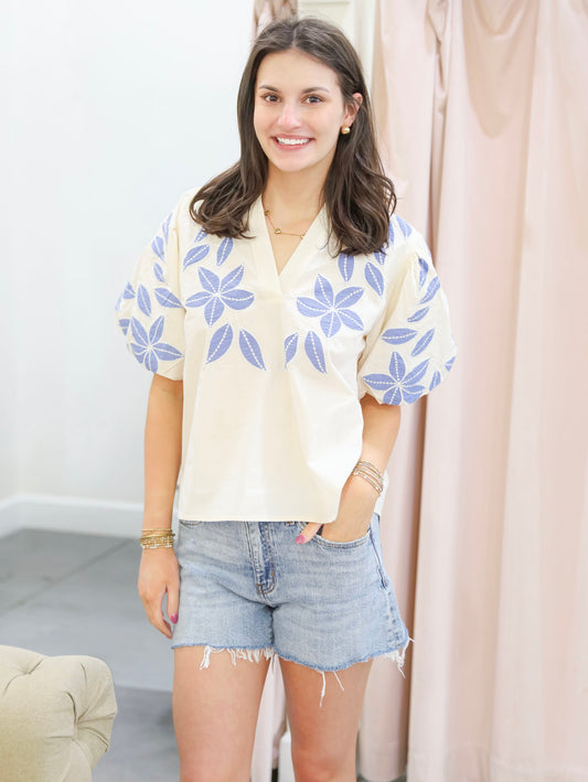 Cami Floral Embroidered Puff Sleeve Top