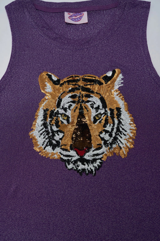 Glitter Tank With Tiger Head Sequins